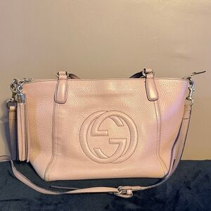 Gucci Pale Pink Pebbled Leather Tote with Tassel